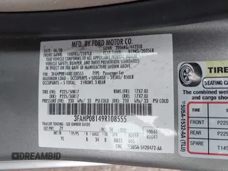 2009 Ford Fusion SEL with VIN 3FAHP08149R108555, listed as a IAAI auction lot 41927613 with 999,999 mi miles. Bid and sale history available at carsss.com. Image 9.