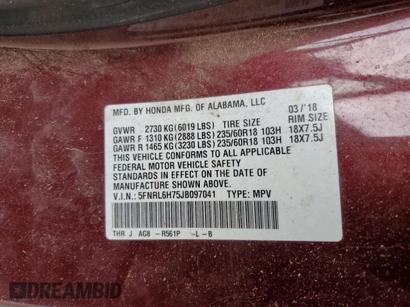 2018 Honda Odyssey EX-L z VIN 5FNRL6H75JB097041, wystawiony jako Copart lot #50617535 z przebiegiem 169 040 mil mil oraz Szkoda całkowita • Salvage title. Historia ofert i sprzedaży dostępna na DreamBid. Obrazek 14.