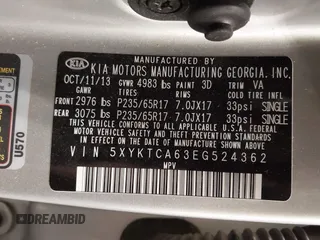 2014 Kia Sorento LX z VIN 5XYKTCA63EG524362, wystawiony jako IAAI lot #42264712 z przebiegiem 99 450 mil mil oraz . Historia ofert i sprzedaży dostępna na DreamBid. Obrazek 9.