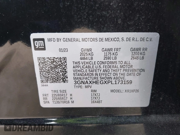 2023 Chevrolet Equinox LS с VIN 3GNAXHEGXPL173159, выставлен на аукционе IAAI как лот 42162838 с пробегом 19 433 миль миль и . История ставок и продаж доступна на DreamBid. Изображение 9.