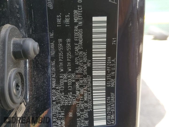 2018 Toyota Sienna XLE с VIN 5TDDZ3DCXJS194807, выставлен на аукционе Copart как лот 54362735 с пробегом 47 018 миль миль и Списание • Salvage title. История ставок и продаж доступна на DreamBid. Изображение 13.