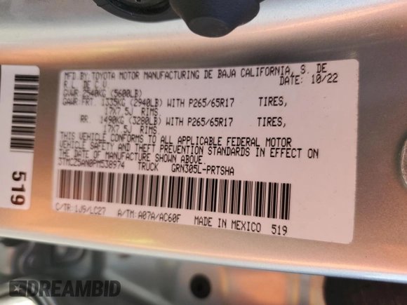 2023 Toyota Tacoma SR with VIN 3TMCZ5AN0PM538974, listed as a Copart auction lot 89165095 with 31,281 mi miles and Salvage title. Bid and sale history available at DreamBid. Image 14.