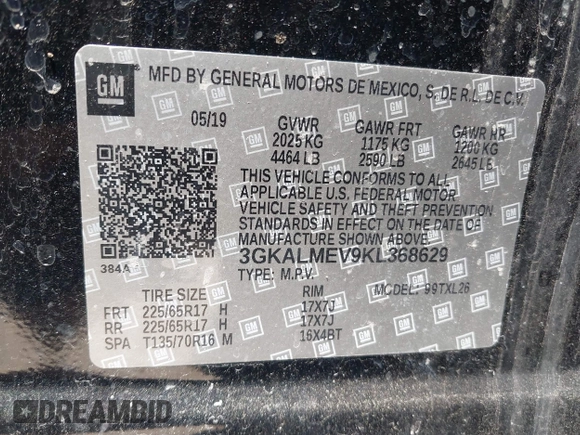 2019 GMC Terrain SLE with VIN 3GKALMEV9KL368629, listed as a IAAI auction lot 42411832 with 46,639 mi miles and . Bid and sale history available at DreamBid. Image 9.