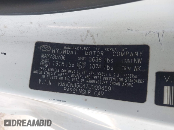 2007 Hyundai Accent SE with VIN KMHCN36C47U009459, listed as a IAAI auction lot 41979395 with 202,844 mi miles. Bid and sale history available at carsss.com. Image 9.
