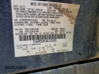 2017 Ford Taurus SEL with VIN 1FAHP2E81HG133593, listed as a Copart auction lot 51595035 with 255,567 mi miles and Salvage Title. Bid and sale history available at DreamBid. Image 12.