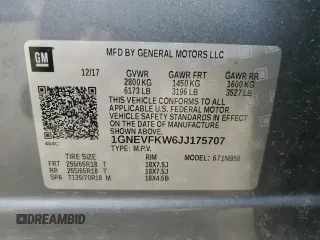 2018 Chevrolet Traverse LS with VIN 1GNEVFKW6JJ175707, listed as a Copart auction lot 74000784 with 142,029 mi miles and Salvage Title. Bid and sale history available at carsss.com. Image 13.