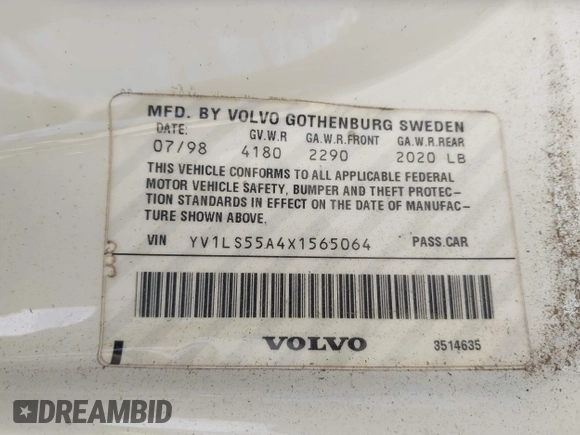 1999 Volvo S70 with VIN YV1LS55A4X1565064, listed as a IAAI auction lot 42009770 with 239,729 mi miles and . Bid and sale history available at DreamBid. Image 9.
