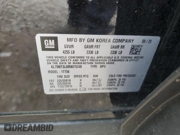 2021 Chevrolet TrailBlazer RS with VIN KL79MTSL8MB075248, listed as a Copart auction lot 56463304 with 29,304 mi miles and Salvage Title. Bid and sale history available at DreamBid. Image 15.