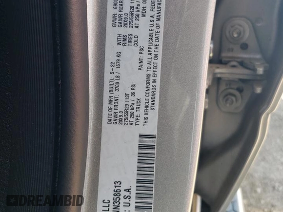 2022 Ram 1500 Big Horn with VIN 1C6RREMT1NN358613, listed as a Copart auction lot 50084835 with 35,126 mi miles and Salvage Title. Bid and sale history available at carsss.com. Image 12.
