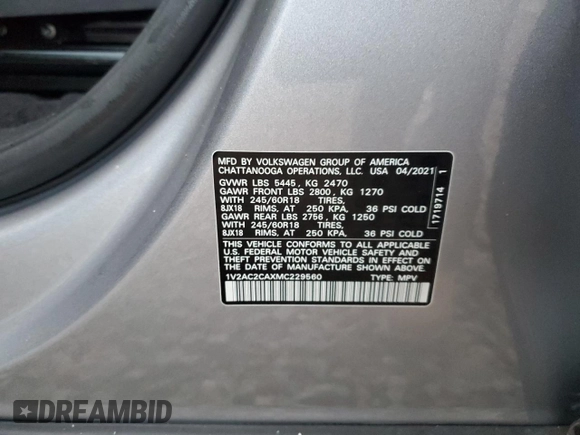 2021 Volkswagen Atlas S с VIN 1V2AC2CAXMC229560, выставлен на аукционе Copart как лот 89050645 с пробегом 88 541 миль миль и Списание • Salvage title. История ставок и продаж доступна на DreamBid. Изображение 16.