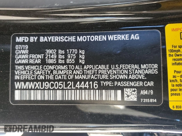 2020 MINI Hardtop 4 Door Cooper S with VIN WMWXU9C05L2L44416, listed as a Copart auction lot 50680405 with 33,640 mi miles and Salvage Title. Bid and sale history available at DreamBid. Image 12.
