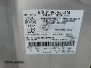 2010 Ford F-150 XL with VIN 1FTEX1C81AFB71833, listed as a Copart auction lot 80022734 with Not provided miles and Salvage title. Bid and sale history available at DreamBid. Image 14.