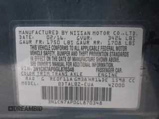 2016 Nissan Versa S Plus with VIN 3N1CN7AP0GL870348, listed as a IAAI auction lot 41995104 with 134,054 mi miles. Bid and sale history available at carsss.com. Image 9.