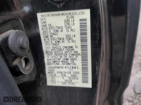 2006 Nissan Frontier SE with VIN 1N6AD06W26C457885, listed as a Copart auction lot 48870975 with 109,594 mi miles and Clean title. Bid and sale history available at DreamBid. Image 13.