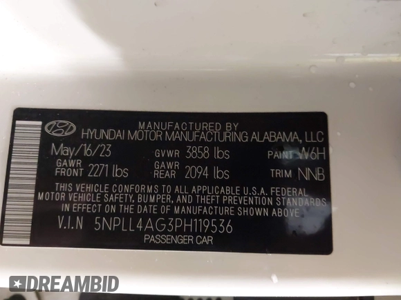2023 Hyundai Elantra SE with VIN 5NPLL4AG3PH119536, listed as a IAAI auction lot 41728933 with 23,288 mi miles and . Bid and sale history available at DreamBid. Image 9.