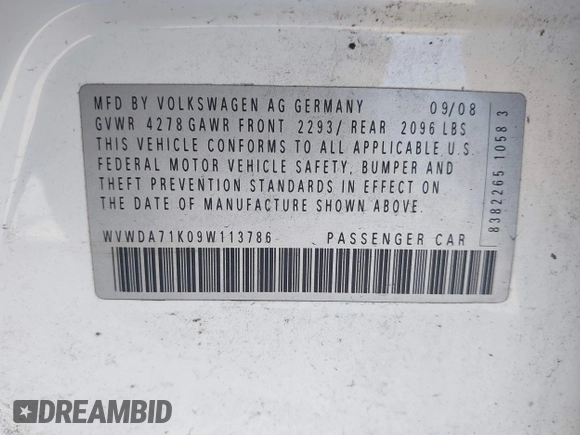 2009 Volkswagen Rabbit S с VIN WVWDA71K09W113786, выставлен на аукционе IAAI как лот 41895264 с пробегом 135 723 миль миль и . История ставок и продаж доступна на DreamBid. Изображение 9.