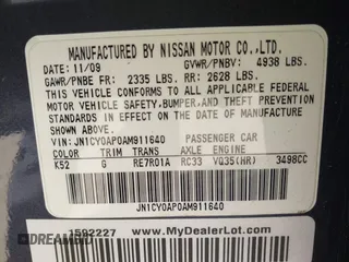 2010 Infiniti M with VIN JN1CY0AP0AM911640, listed as a IAAI auction lot 41549869 with 153,445 mi miles. Bid and sale history available at carsss.com. Image 9.