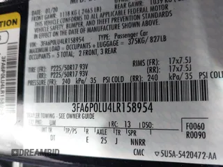 2020 Ford Fusion SE z VIN 3FA6P0LU4LR158954, wystawiony jako IAAI lot #41474425 z przebiegiem 76 966 mil mil oraz . Historia ofert i sprzedaży dostępna na DreamBid. Obrazek 9.