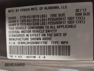 2017 Honda Odyssey SE with VIN 5FNRL5H33HB011792, listed as a IAAI auction lot 41718016 with 82,888 mi miles and . Bid and sale history available at carsss.com. Image 9.