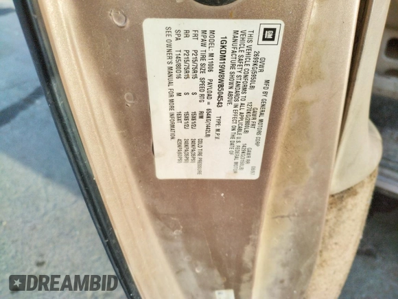 1998 GMC Safari z VIN 1GKDM19W8WB504543, wystawiony jako Copart lot #84896104 z przebiegiem Nie podano mil oraz Szkody całkowita. Historia ofert i sprzedaży dostępna na DreamBid. Obrazek 13.