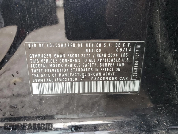 2015 Volkswagen GTI SE with VIN 3VW4T7AU1FM027908, listed as a Copart auction lot 81329894 with 61,315 mi miles and Salvage Title. Bid and sale history available at DreamBid. Image 12.