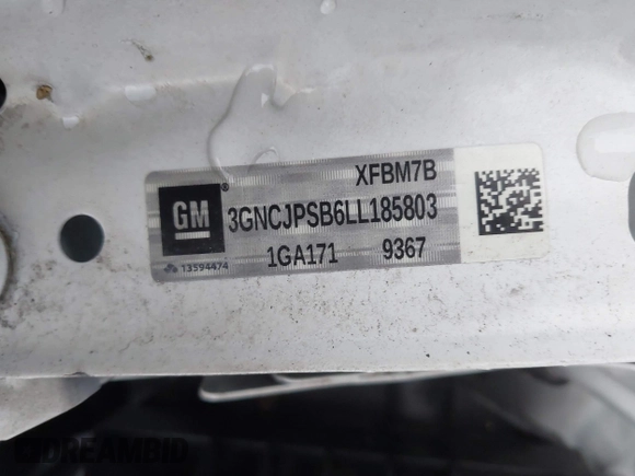 2020 Chevrolet Trax LT with VIN 3GNCJPSB6LL185803, listed as a IAAI auction lot 41915320 with 88,214 mi miles. Bid and sale history available at carsss.com. Image 9.
