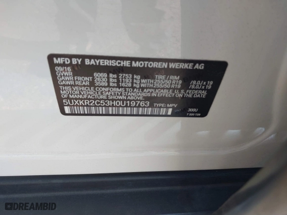 2017 BMW X5 sDrive35i with VIN 5UXKR2C53H0U19763, listed as a IAAI auction lot 41895725 with 101,361 mi miles. Bid and sale history available at carsss.com. Image 9.