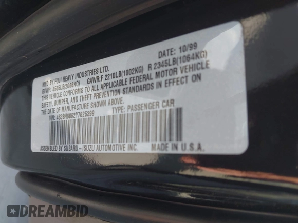 2000 Subaru Legacy Outback Limited with VIN 4S3BH6862Y7625399, listed as a IAAI auction lot 42292121 with 173,876 mi miles and . Bid and sale history available at DreamBid. Image 9.