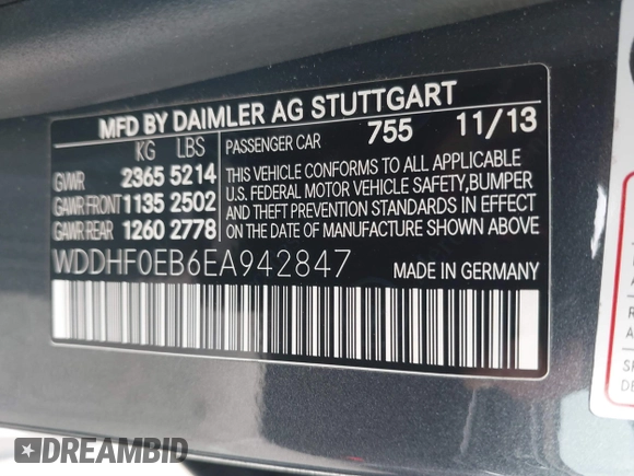 2014 Mercedes-Benz E-Class E 250 BlueTEC Luxury with VIN WDDHF0EB6EA942847, listed as a IAAI auction lot 41631294 with 48,650 mi miles. Bid and sale history available at carsss.com. Image 9.