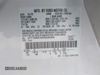 2022 Ford Maverick XL with VIN 3FTTW8E34NRA56009, listed as a IAAI auction lot 41693546 with Not Provided miles and . Bid and sale history available at DreamBid. Image 9.