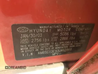 2003 Hyundai Santa Fe GLS z VIN KM8SC13E93U462868, wystawiony jako Copart lot #59772985 z przebiegiem 197 617 mil mil oraz Czysty tytuł • Clean title. Historia ofert i sprzedaży dostępna na DreamBid. Obrazek 13.