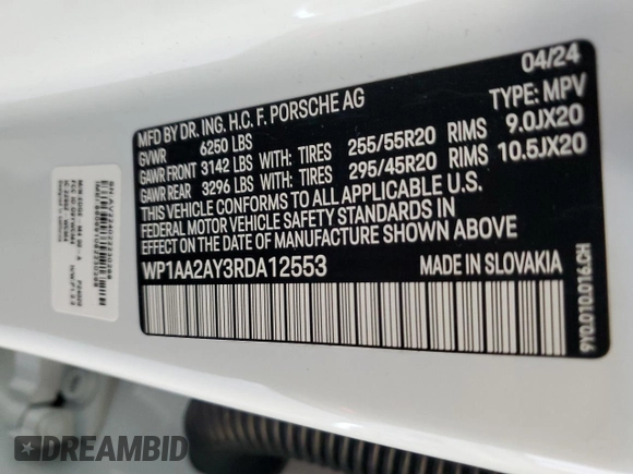2024 Porsche Cayenne with VIN WP1AA2AY3RDA12553, listed as a Copart auction lot 60829645 with 4,975 mi miles and Salvage title. Bid and sale history available at DreamBid. Image 14.