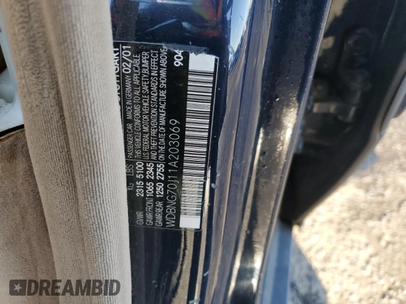 2001 Mercedes-Benz S-Class with VIN WDBNG70J11A203069, listed as a Copart auction lot 84256714 with 0 mi miles and Salvage Title. Bid and sale history available at carsss.com. Image 14.