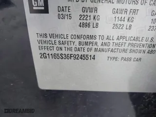 2015 Chevrolet Impala LTZ with VIN 2G1165S36F9245514, listed as a IAAI auction lot 41228581 with 139,691 mi miles. Bid and sale history available at carsss.com. Image 9.