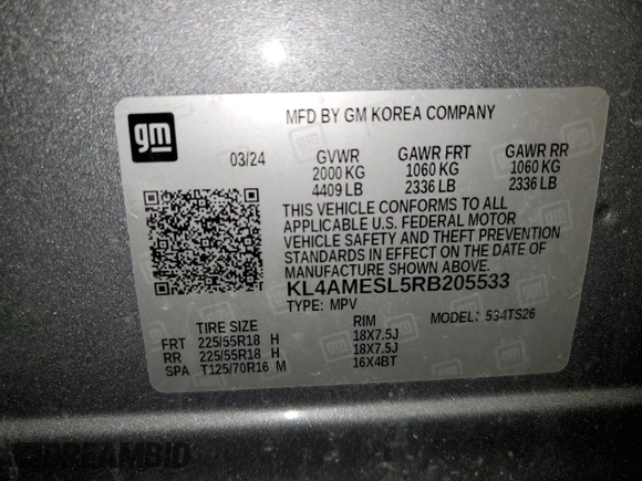 2024 Buick Encore GX Sport Touring with VIN KL4AMESL5RB205533, listed as a Copart auction lot 53656265 with 14,696 mi miles and Salvage title. Bid and sale history available at DreamBid. Image 13.