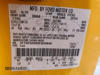 2009 Ford F-250 XL with VIN 1FTNF20589EB05848, listed as a Copart auction lot 80844054 with 120,535 mi miles and Salvage title. Bid and sale history available at DreamBid. Image 13.