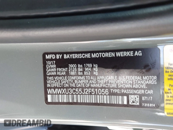 2018 MINI Hardtop 4 Door Cooper S с VIN WMWXU3C55J2F51056, выставлен на аукционе IAAI как лот 42484892 с пробегом 107 460 миль миль и . История ставок и продаж доступна на DreamBid. Изображение 9.