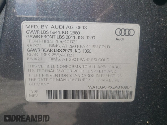 2014 Audi SQ5 Premium Plus with VIN WA1CGAFPXEA010954, listed as a Copart auction lot 69698444 with 193,137 mi miles and Salvage Title. Bid and sale history available at carsss.com. Image 12.