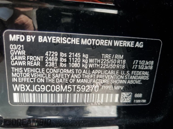 2021 BMW X1 xDrive28i z VIN WBXJG9C08M5T59270, wystawiony jako Copart lot #53894475 z przebiegiem 36 824 mil mil oraz Nie do naprawy • Non repairable. Historia ofert i sprzedaży dostępna na DreamBid. Obrazek 14.