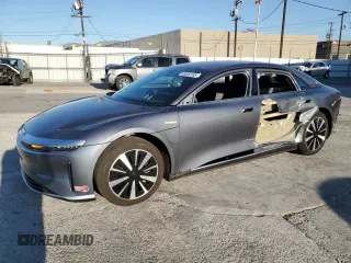 2023 Lucid Air Pure with VIN 50EA1PFA0PA006410, listed as a Copart auction lot 89054185 with 13,605 mi miles and Salvage Title. Bid and sale history available at carsss.com. Image 1.