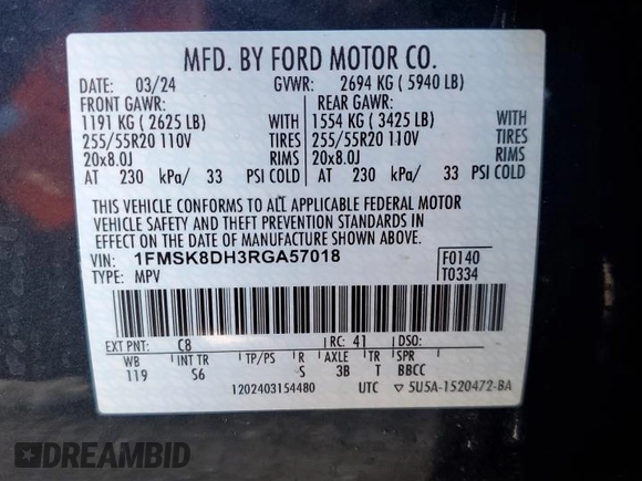 2024 Ford Explorer XLT with VIN 1FMSK8DH3RGA57018, listed as a Copart auction lot 46117645 with 4,525 mi miles and Salvage Title. Bid and sale history available at carsss.com. Image 14.