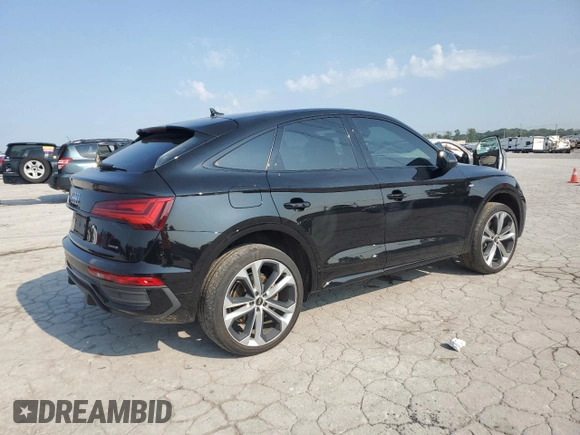2023 Audi Q5 Sportback S line Premium Plus with VIN WA15AAFY3P2011105, listed as a Copart auction lot 58614205 with 37,714 mi miles and Salvage title. Bid and sale history available at DreamBid. Image 3.