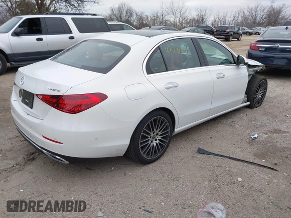 2023 Mercedes-Benz C 300 with VIN W1KAF4HB3PR100301, listed as a IAAI auction lot 41081446 with 24,944 mi miles and . Bid and sale history available at DreamBid. Image 4.
