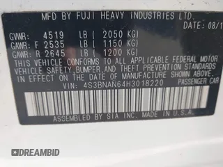 2017 Subaru Legacy Limited with VIN 4S3BNAN64H3018220, listed as a IAAI auction lot 41763482 with 119,508 mi miles. Bid and sale history available at carsss.com. Image 9.