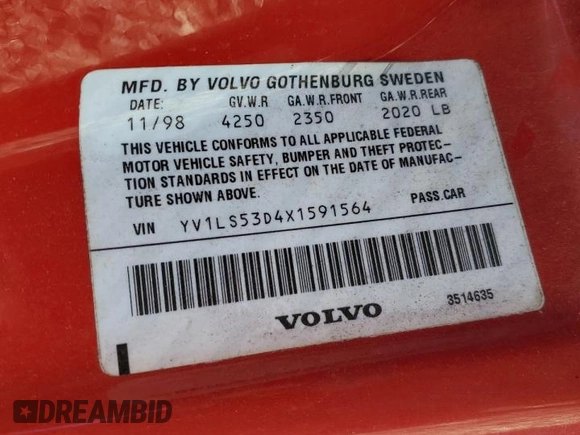 1999 Volvo S70 z VIN YV1LS53D4X1591564, wystawiony jako Copart lot #85582714 z przebiegiem 216 866 mil mil oraz Szkoda całkowita • Salvage title. Historia ofert i sprzedaży dostępna na DreamBid. Obrazek 12.