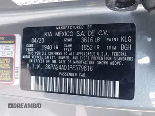 2023 Kia Rio S with VIN 3KPA24AD1PE579816, listed as a IAAI auction lot 41349202 with 5,784 mi miles. Bid and sale history available at carsss.com. Image 9.