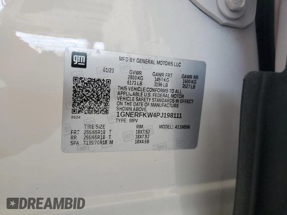 2023 Chevrolet Traverse LS z VIN 1GNERFKW4PJ198111, wystawiony jako Copart lot #56129525 z przebiegiem 26 223 mil mil oraz Nie do naprawy • Non repairable. Historia ofert i sprzedaży dostępna na DreamBid. Obrazek 13.