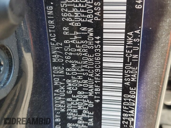 2012 Toyota Camry L with VIN 4T1BF1FK9CU603544, listed as a Copart auction lot 43960625 with 158,382 mi miles and Salvage Title. Bid and sale history available at carsss.com. Image 14.