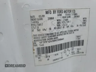 2009 Ford F-150 XL with VIN 1FTPF12V39KC05843, listed as a Copart auction lot 44594395 with 114,521 mi miles and Salvage Title. Bid and sale history available at carsss.com. Image 12.