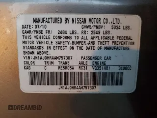 2010 Infiniti EX Journey with VIN JN1AJ0HR4AM757307, listed as a Copart auction lot 44401685 with 67,779 mi miles and Salvage Title. Bid and sale history available at DreamBid. Image 13.